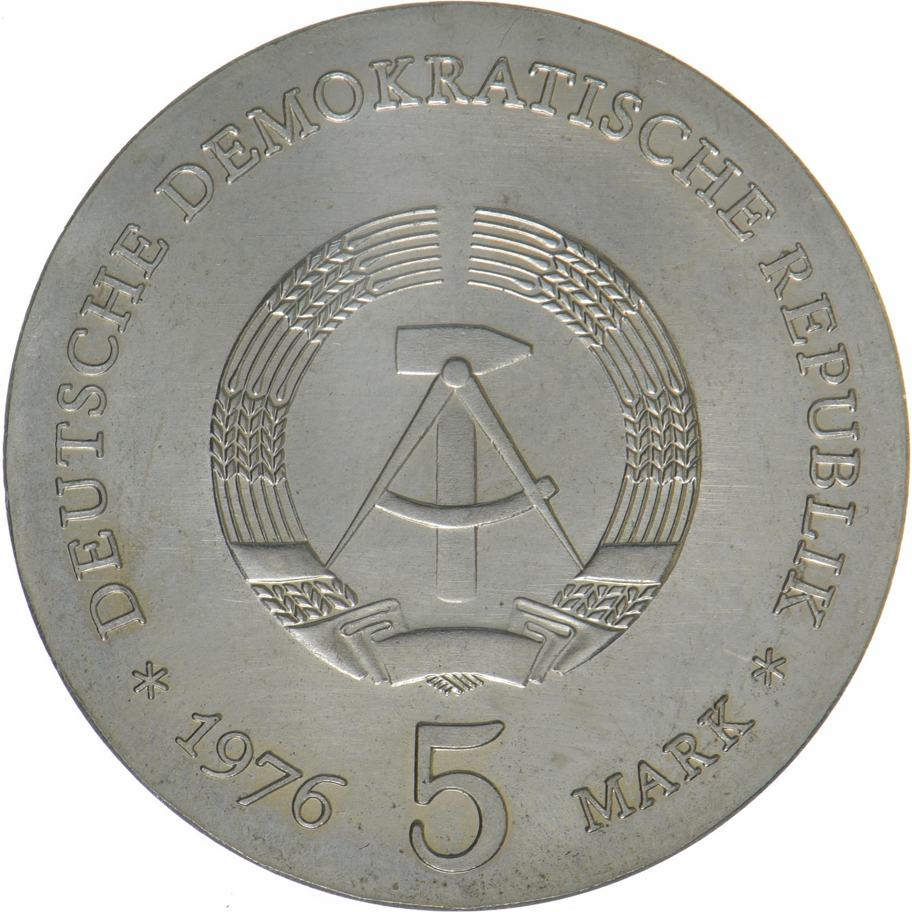 République démocratique allemande | Pièce de 5 marks | Ferdinand von Schill | KM:60 | 1976
