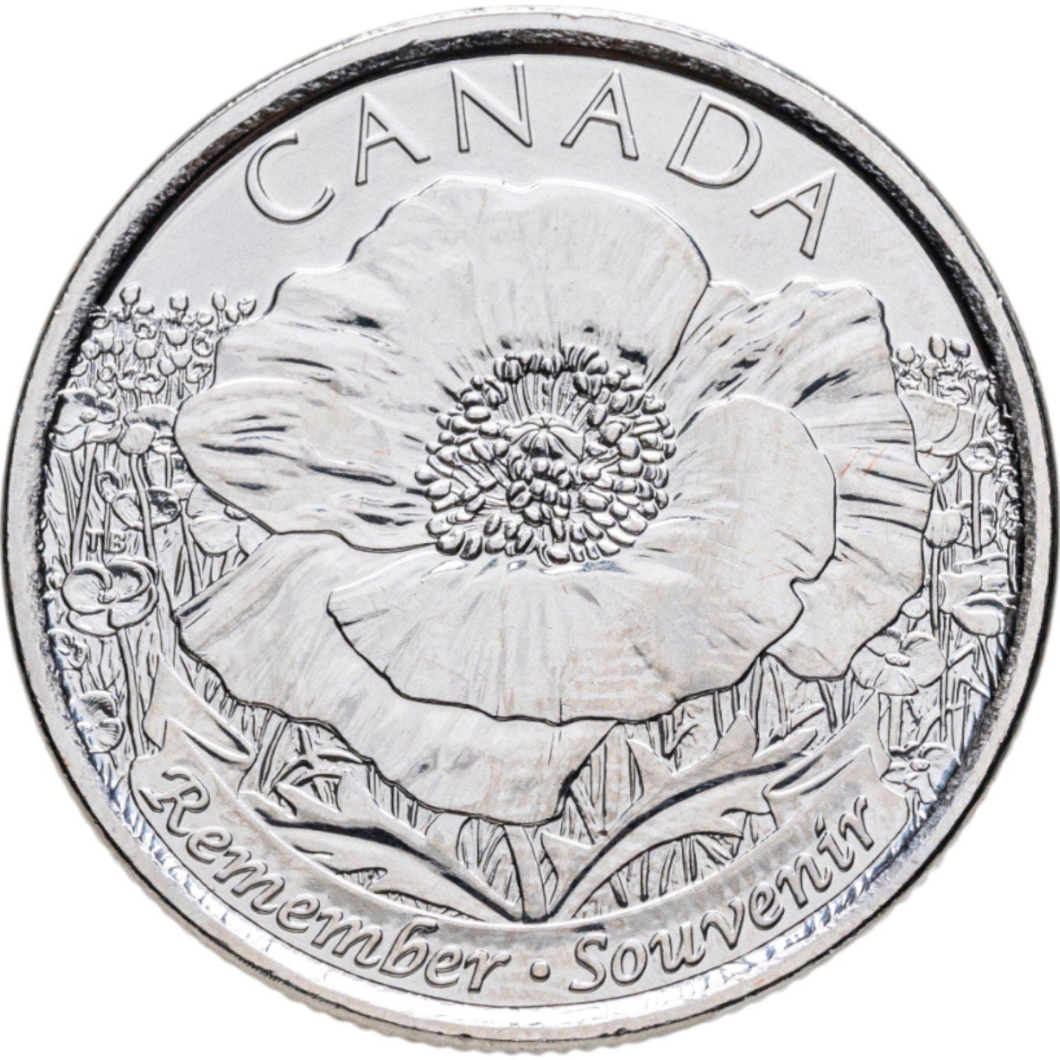 Canada | 25 Cents Coin | Poppy | Nickel plated steel | KM:1852.1 | 2015