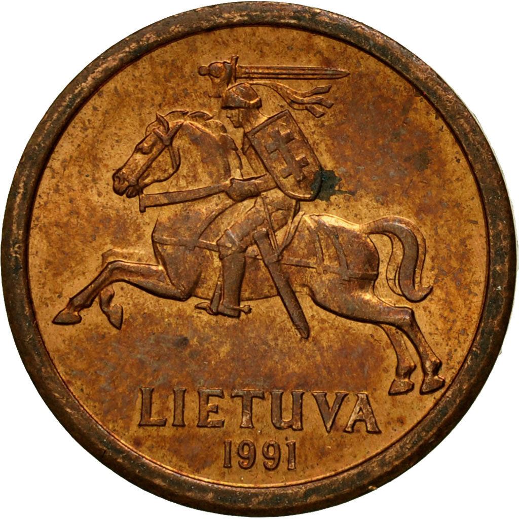Litauen Mynt Litauiska 10 Centų | Vytis | Riddare | Häst | KM88 | 1991