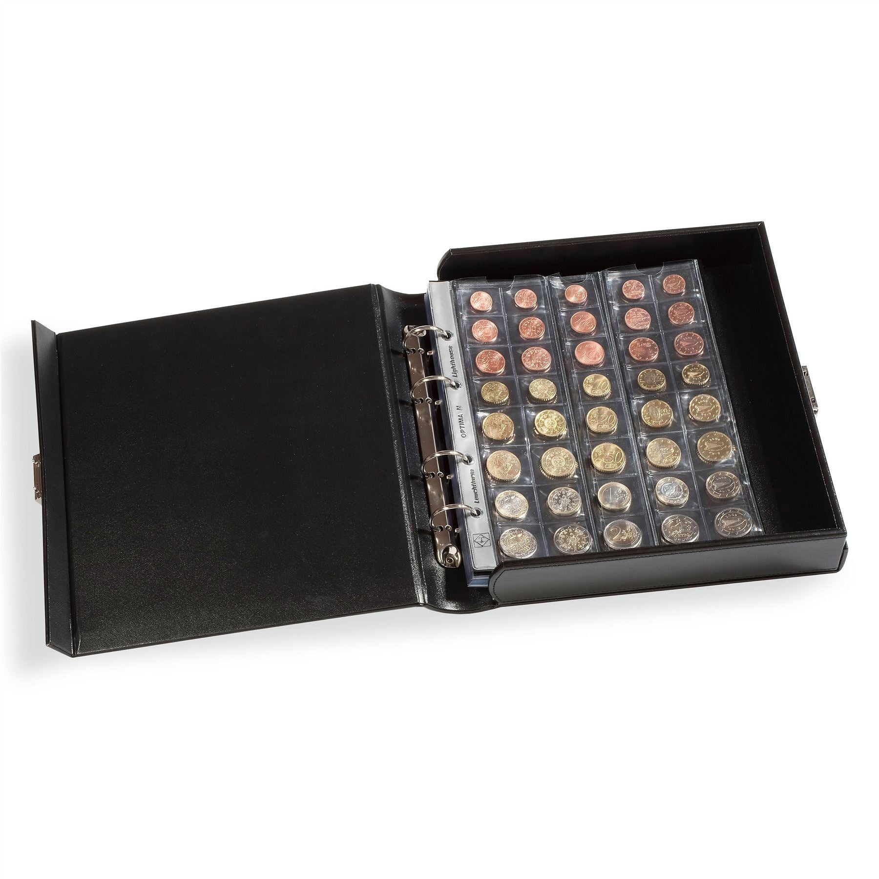 OPTIMA BOX Ring Binder | Lockable Coin and Banknote Album | Up to 60 Sheet Capacity | Black