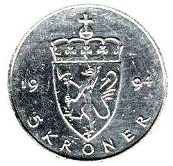 Norway 5 Kroner Coin | Harald V Type 1 | KM437 | 1992 - 1994