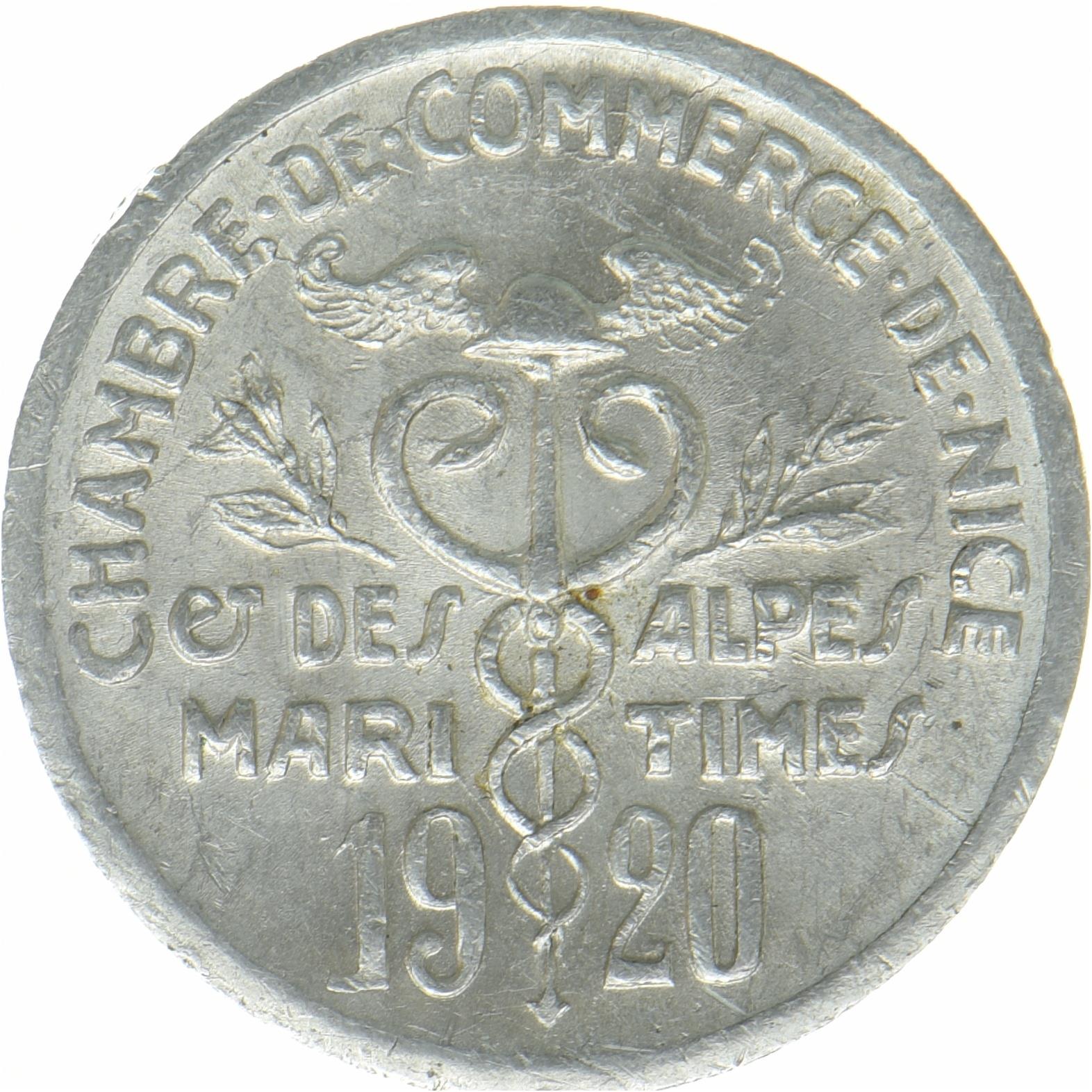 Francia Nizza | Moneta da 5 centesimi | Alluminio | Frutta | Caduceo | Élie mon:10.1, 10.3 | 1920 - 1922