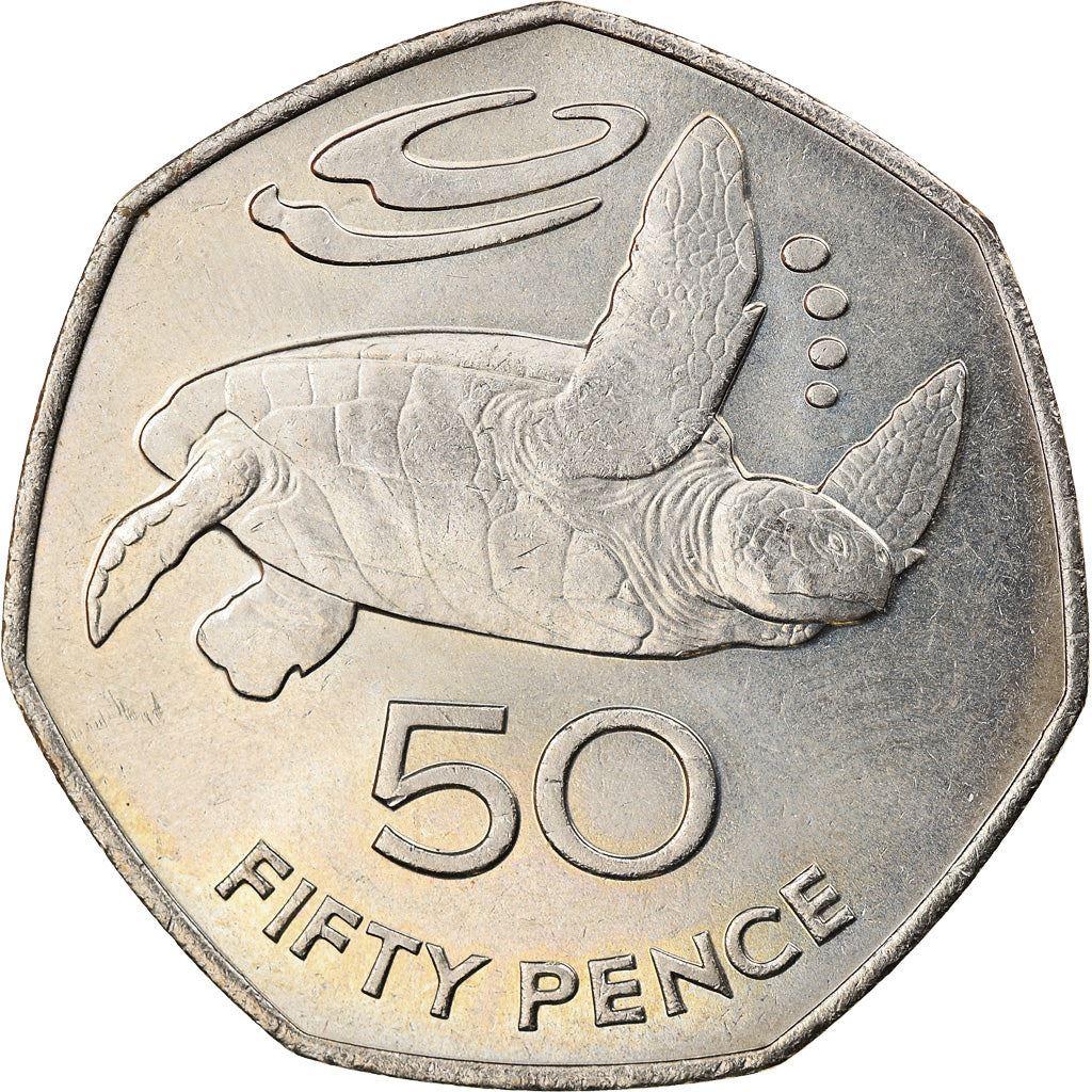 Santa Helena e Ascensão | Moeda de 50 Pence | Isabel II | Tartaruga Verde do Mar | Km:5 | 1984