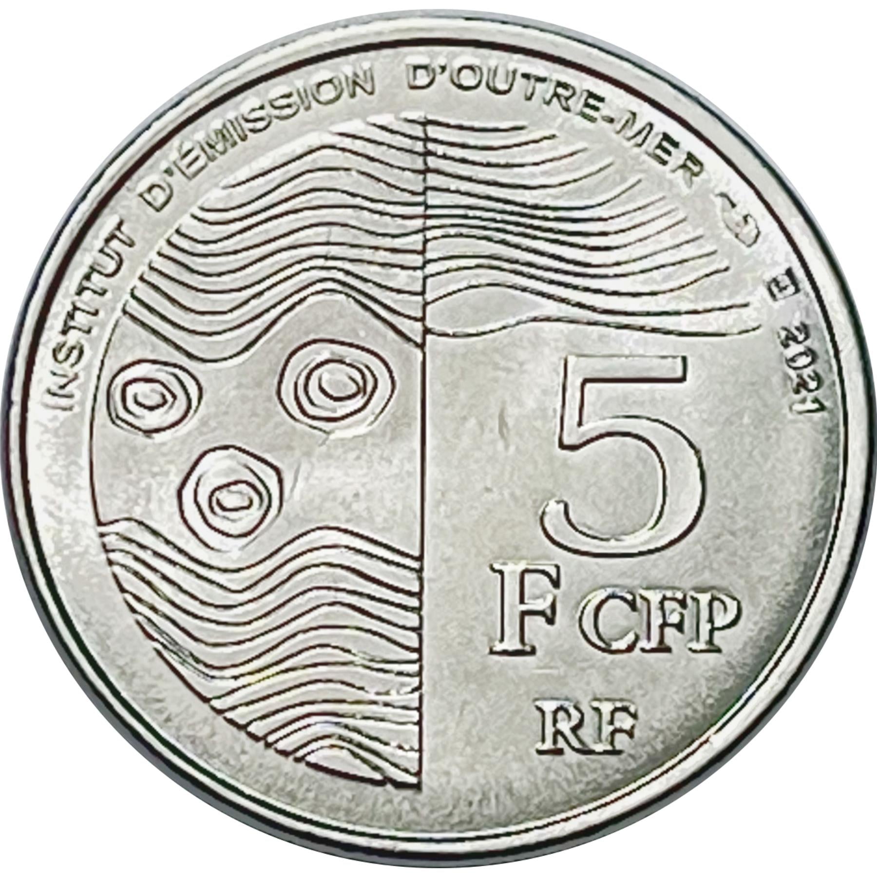 French Pacific Territories | 5 Francs Cfp Coin | Waves | Flowers | Pine Trees | 2021 - 2022