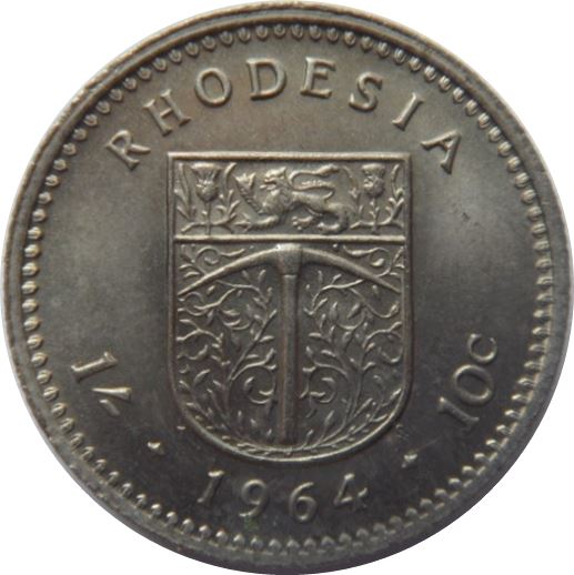 Rhodesia | 1 Shilling / 10 Cents Coin | Elizabeth II | Pickaxe | KM:2 | 1964
