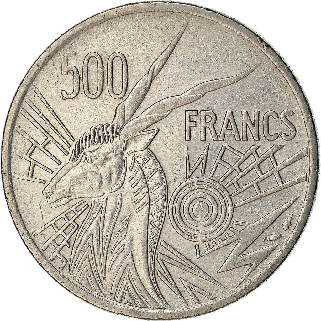 Central African States | 500 Francs Cfa Coin | Woman | Stylized Antelope | Km:12 | 1976 - 1984