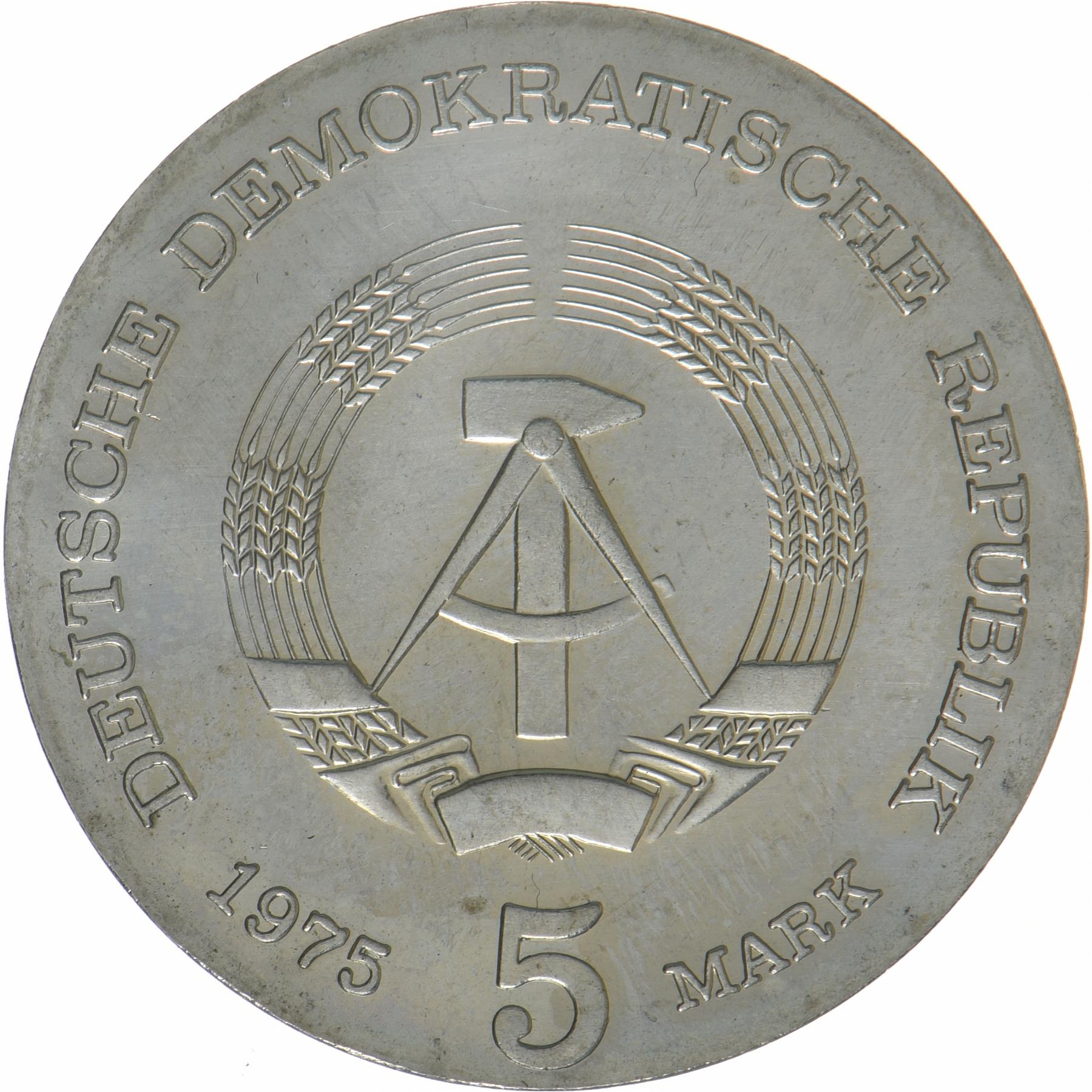 República Democrática Alemã | Moeda de 5 marcos | Thomas Mann | KM:54 | 1975