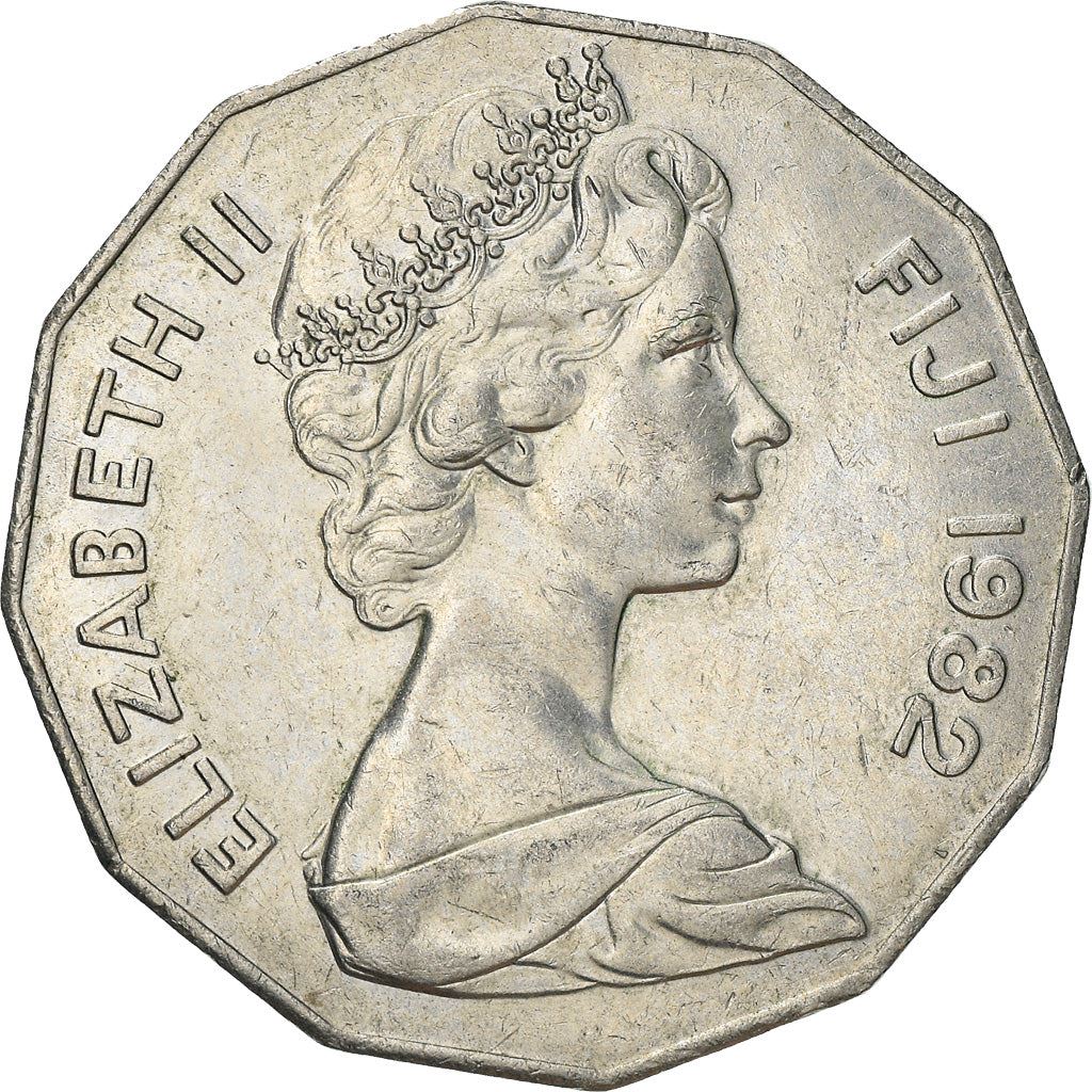 Fiji | 50 Cents Coin | Elizabeth II | Polynesian Boat | KM36 | 1975 - 1984