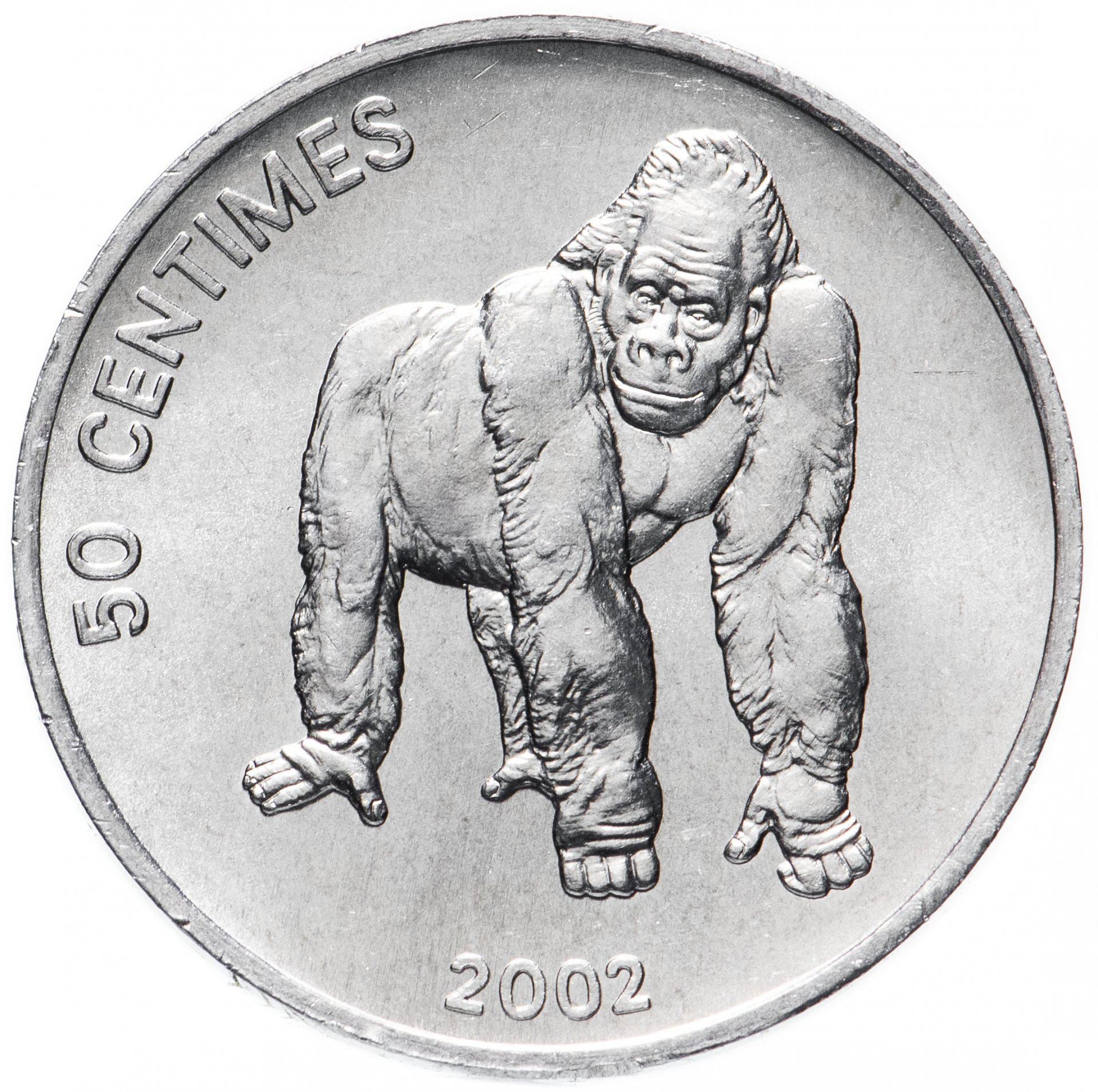 Democratic Republic of the Congo | 50 Centimes Coin | Gorilla | KM:79 | 2002