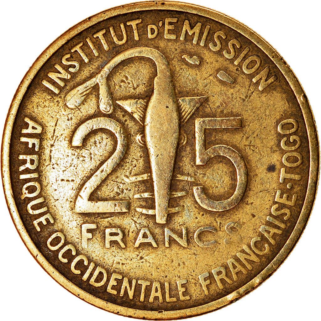 French West Africa | 25 Francs Togo Coin | Sawfish | Gazelle | Maize | Km:9 | 1957