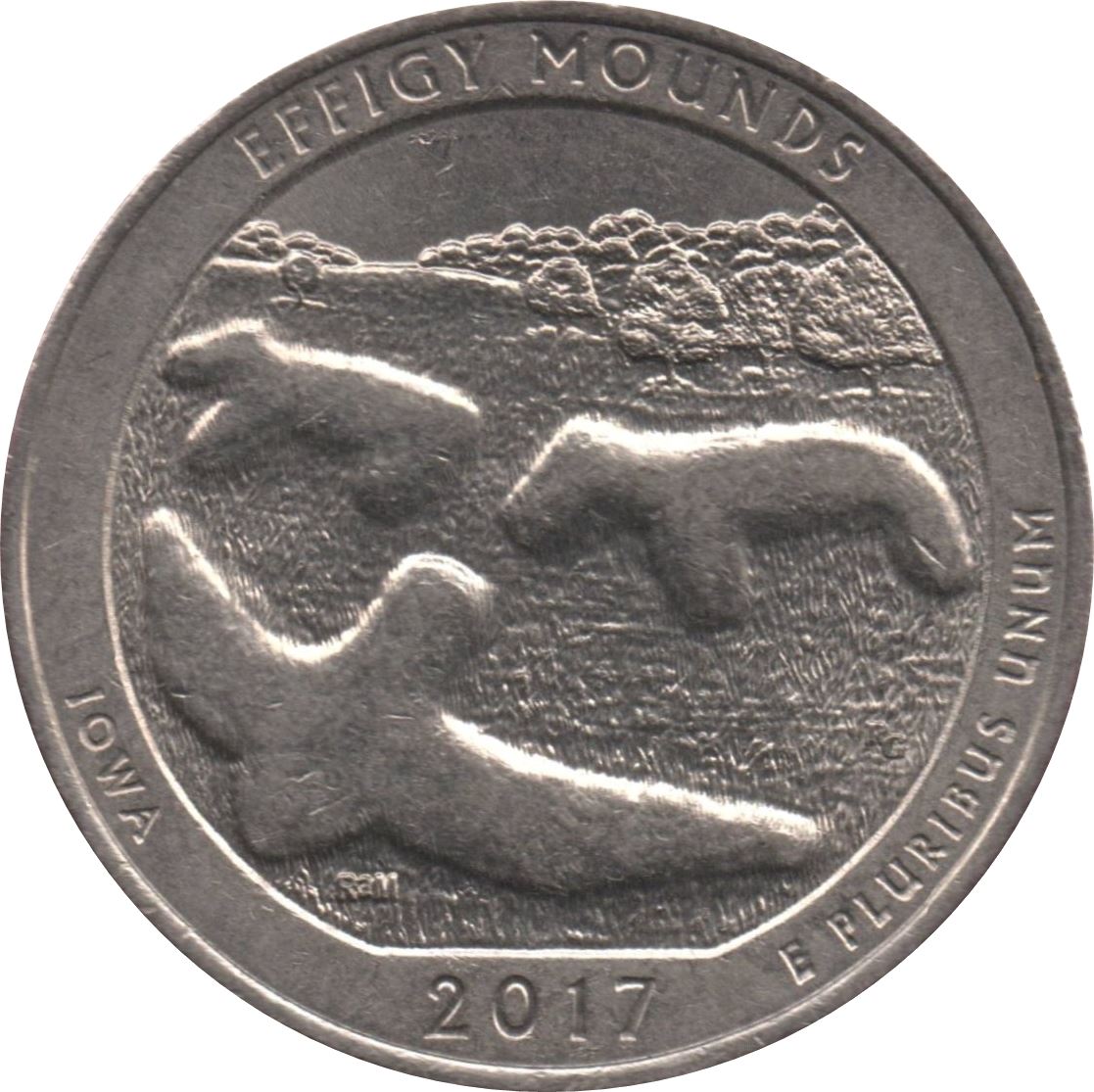 United States | 1/4 Dollar Coin | Effigy Mounds Iowa | Km:653 | 2017