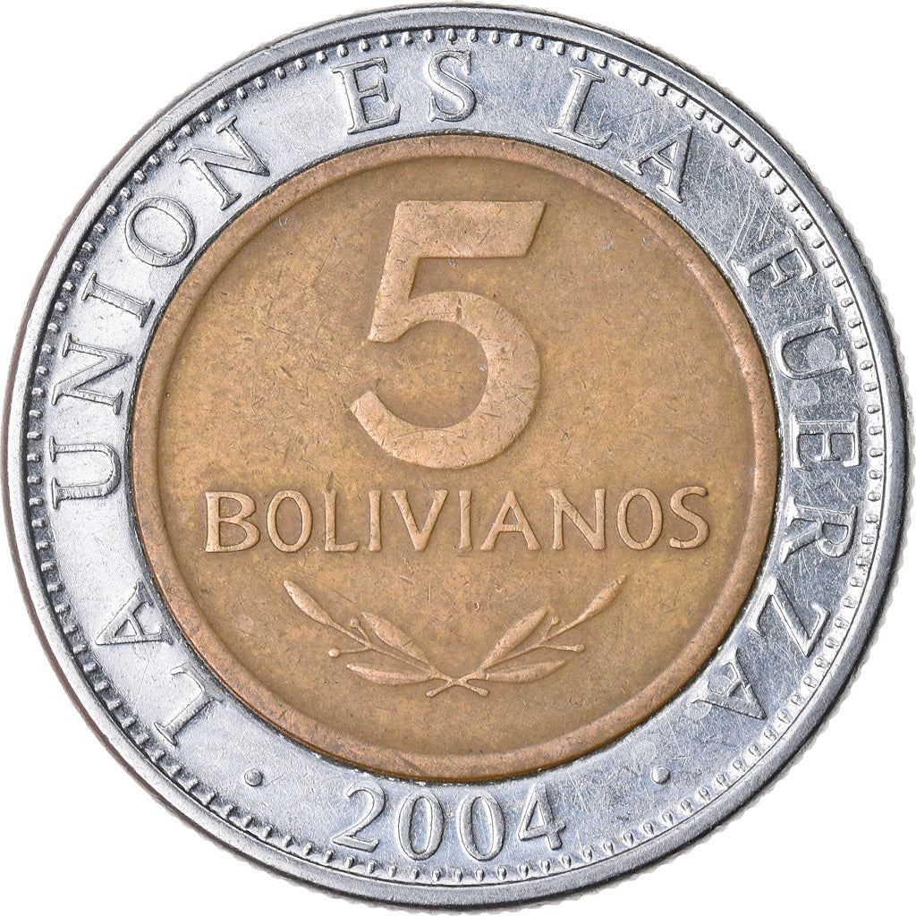 Bolivia | 5 Bolivianos Coin | Bimetallic | Coat of Arms | KM:212 | 2001-2004