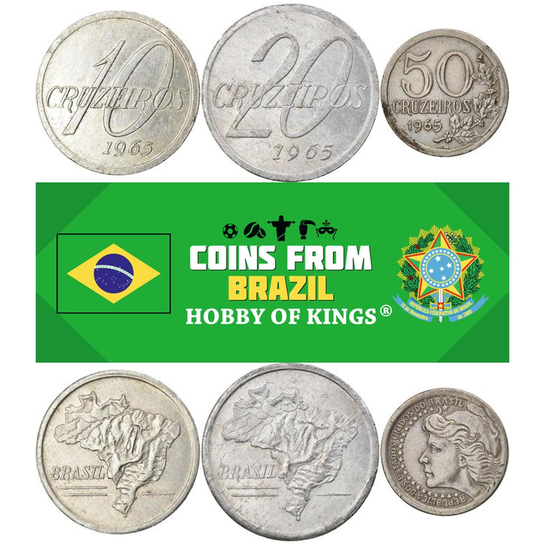 Set 3 Munten Brazilië 10 20 50 Cruzeiros 1965