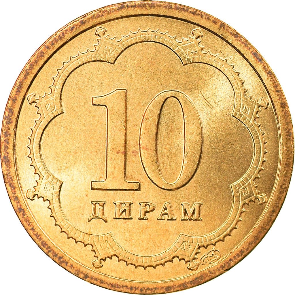 Tajikistan | 10 Diram Coin | Crown | Stars | Small Value | Km:3.1 | 2001