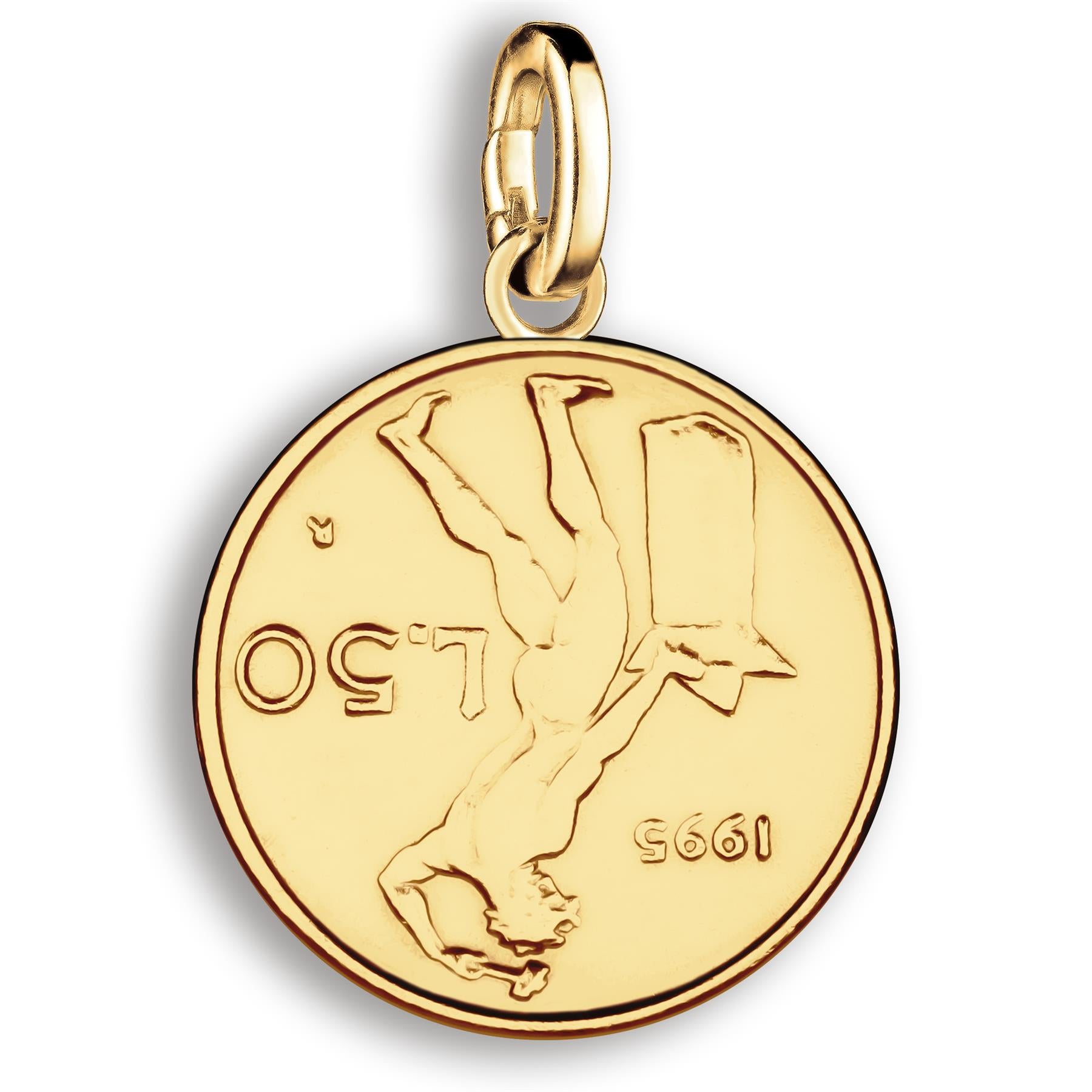 Italian 50 Lire Coin Charm | 925 Sterling Silver 18K Gold Plated | 1990 - 1995