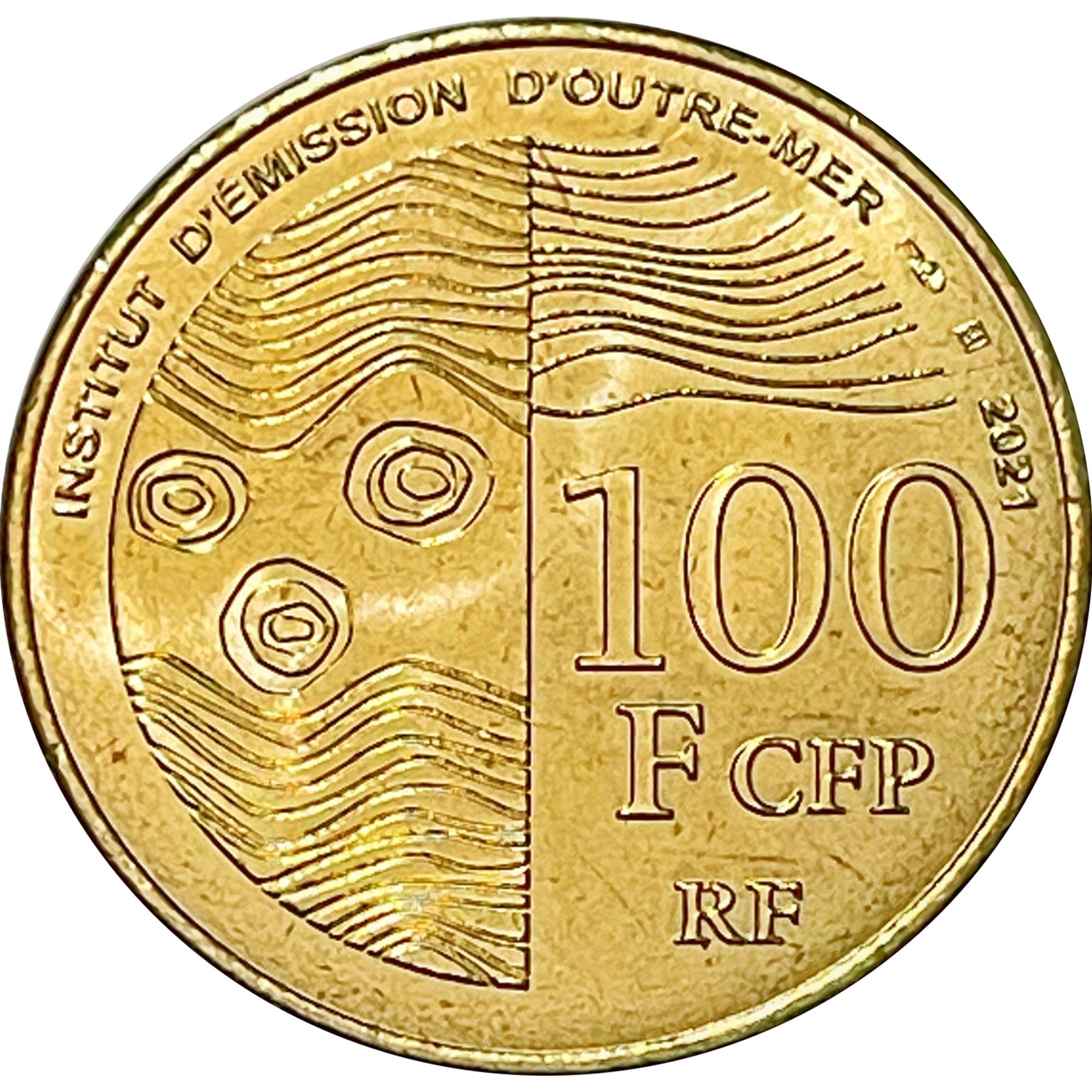 French Pacific Territories | 100 Francs Cfp Coin | Waves | Hut | Palm Tree | 2021 - 2022