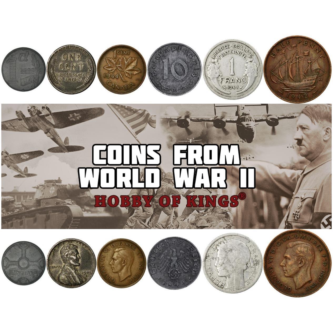 D-Day Coin Collection - Battle of Normandy - 6 Coins - Third Reich, Great Britain, USA, Canada, Free France, Netherlands