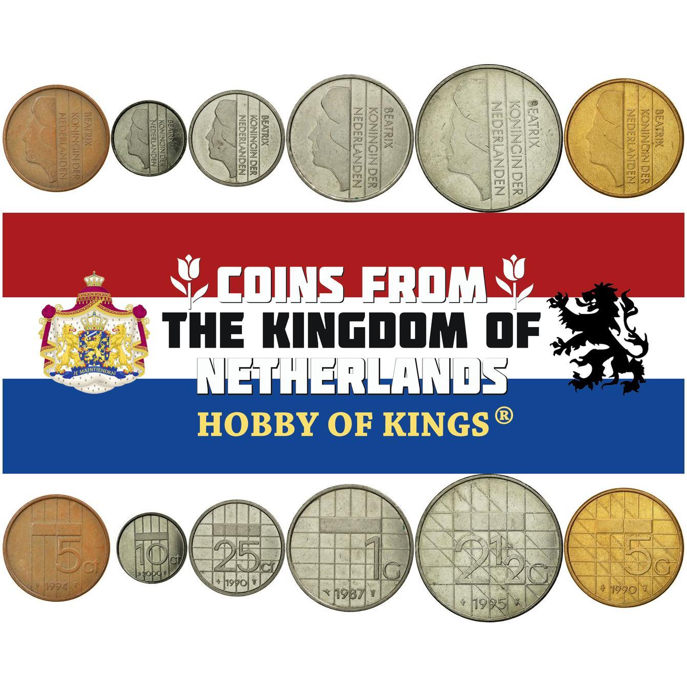 Netherlands | 6 Coin Set | 5 10 25 Cents 1 2.5 5 Gulden | 1982 - 2001