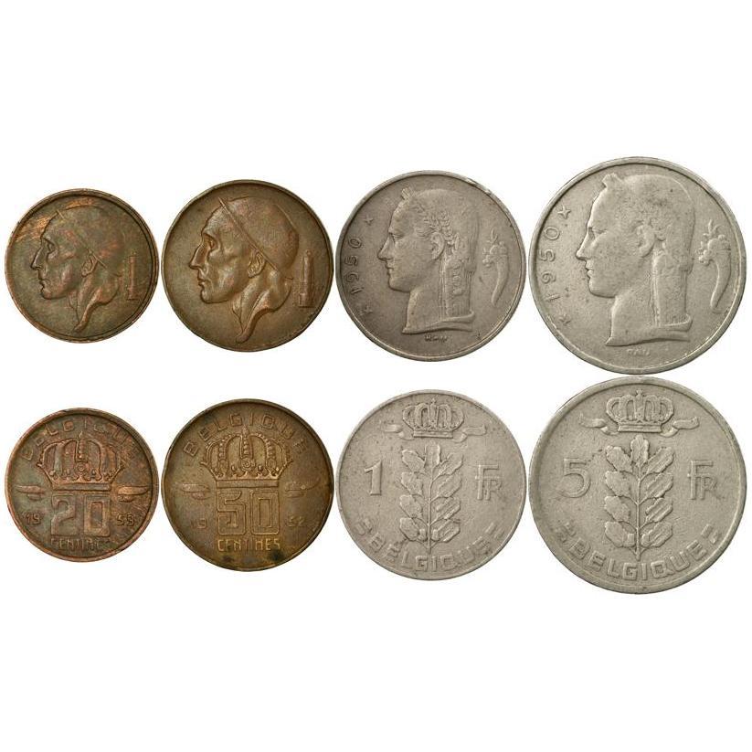 Belgium | 4 Coin Set | 20 50 Centimes 1 Franc 5 Francs | 1948 - 1963