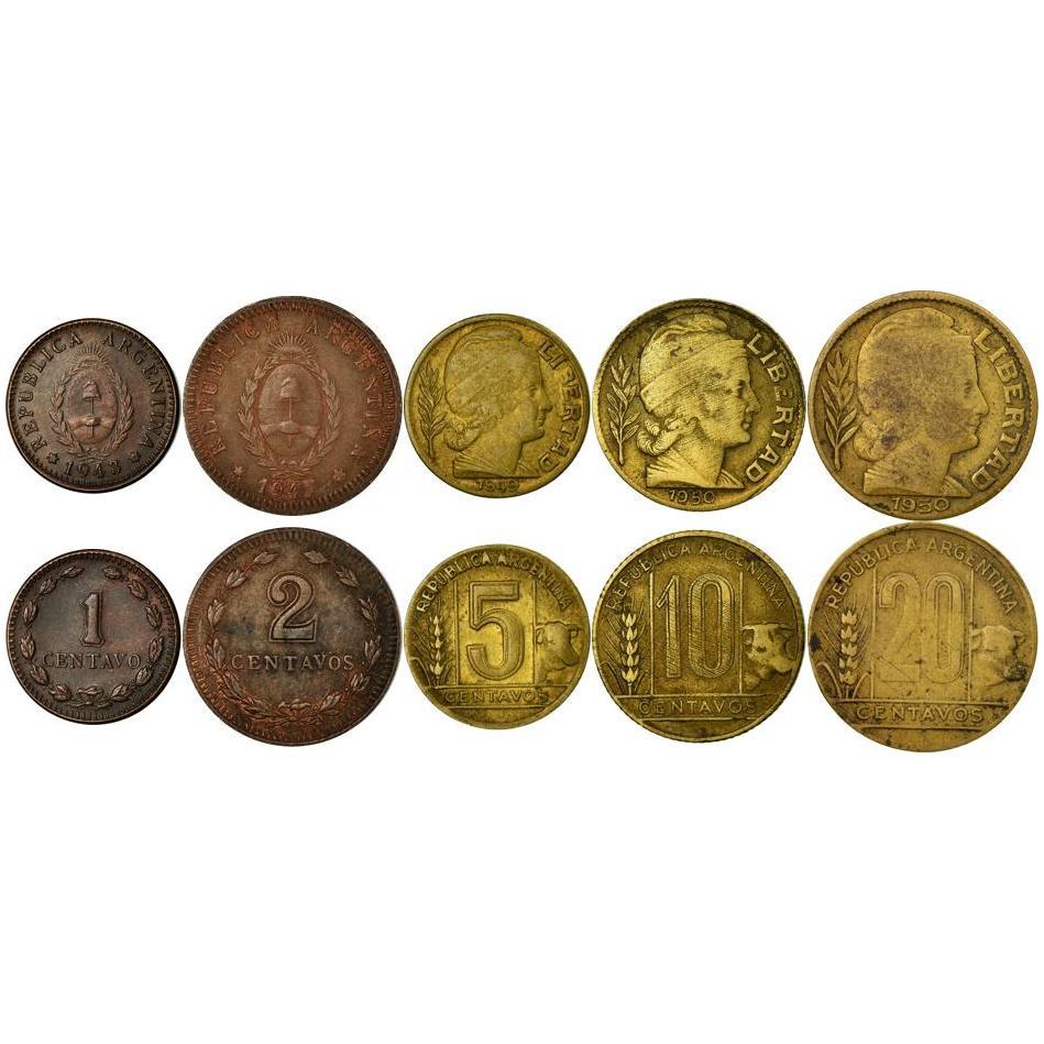 Argentine 5 Coin Set 1 2 5 10 20 Centavos | Bull | Marianne | 1939 - 1950