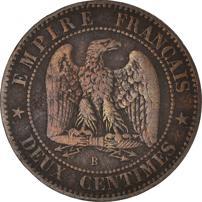 France | 2 Centimes Coin | Napoleon III | Eagle | Km:776 | 1853 - 1857