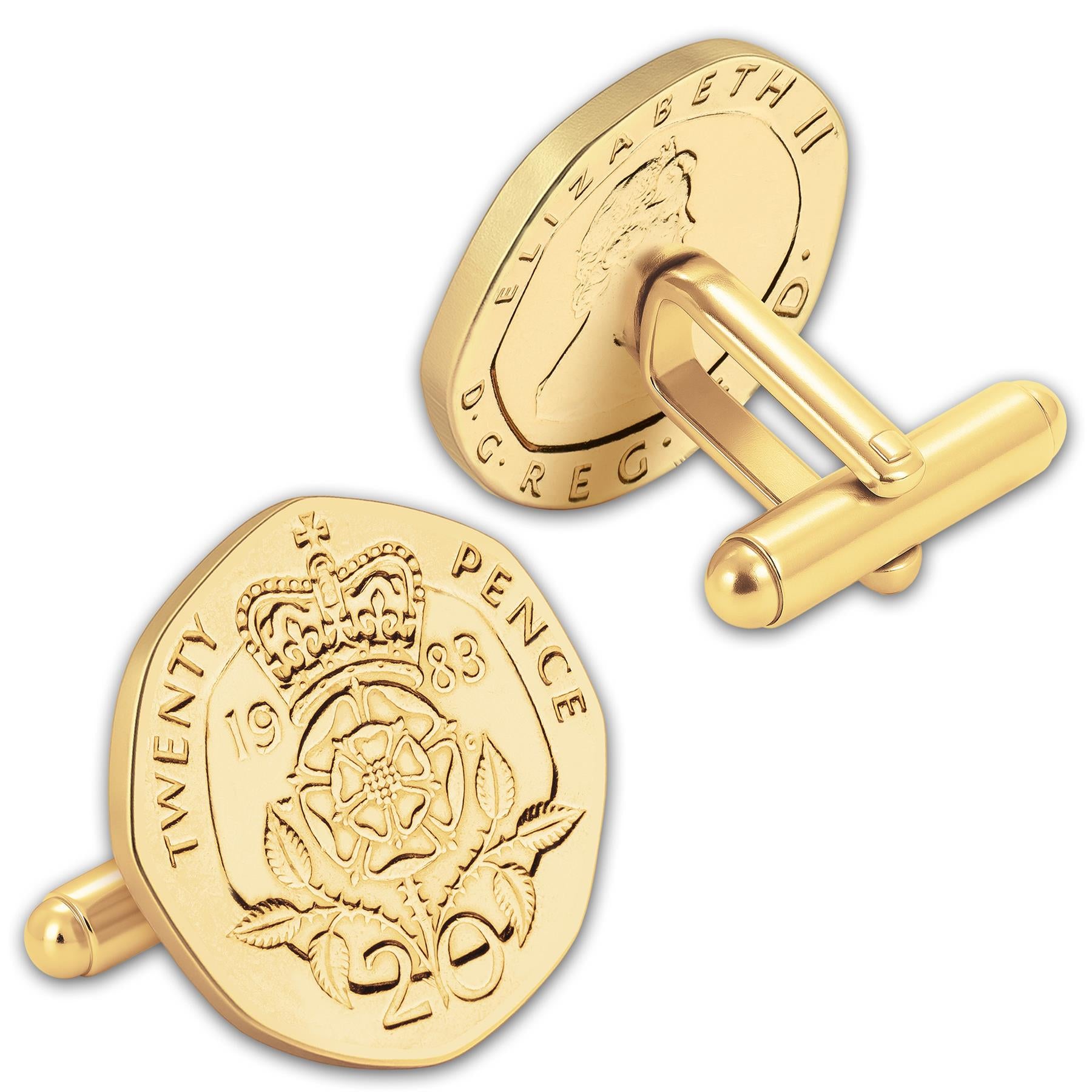 Gold Plated British 20 Pence Coin Cufflinks | Queen Elizabeth II | Handmade UK Gift