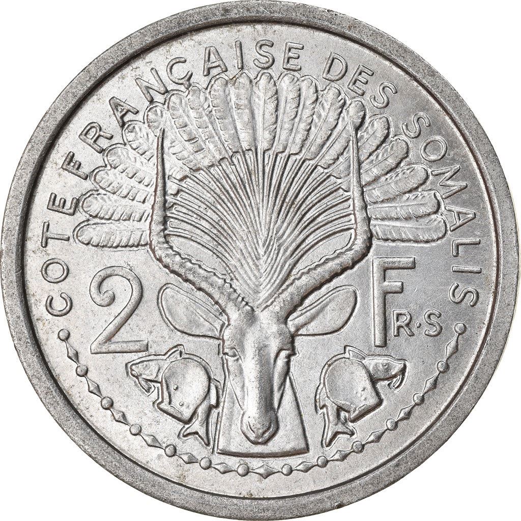 French Somaliland | 2 Francs Coin | Marianne | Waterbuck | Km:9 | 1959 - 1965