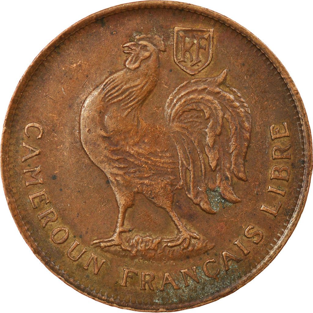 French Cameroon | 1 Franc Coin | Rooster | Lorraine Cross | Km:7 | 1943