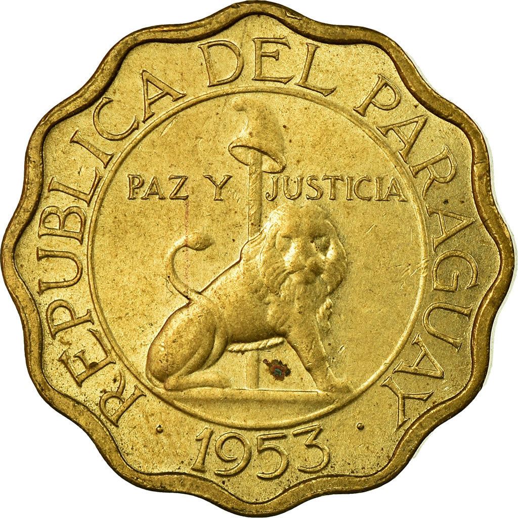 Paraguay | 15 Centimos Coin | Nickel brass | Coat of Arms | Wreath | Cat or feline | Phrygian cap | KM:26 | 1953