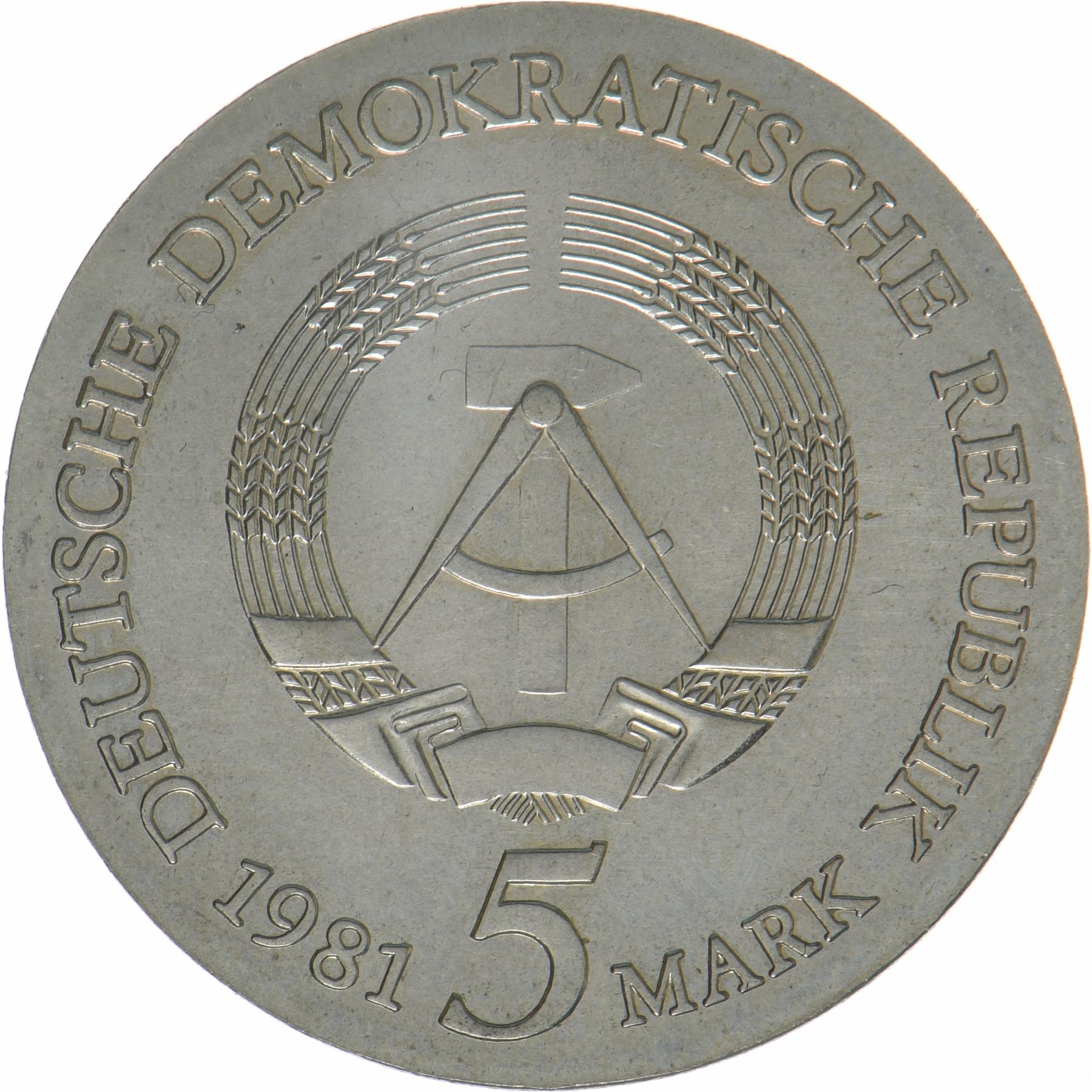 German Democratic Republic | 5 Mark Coin | Tilman Riemenschneider | KM:79 | 1981