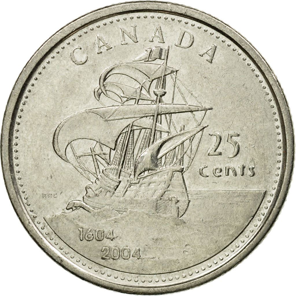 Canada | 25 Cents Coin | Saint Croix Island | Nickel plated steel | KM:628 | 2004