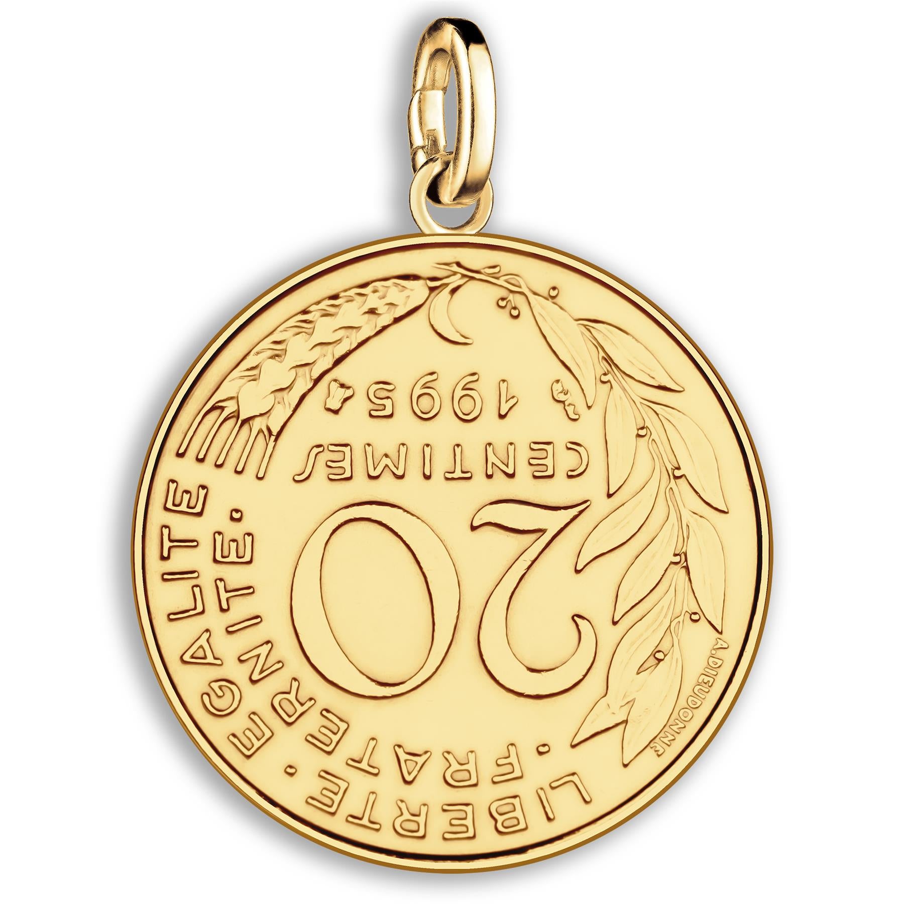 French 20 Centimes Coin Charm | 925 Sterling Silver 18K Gold Plated | 1962 - 2001