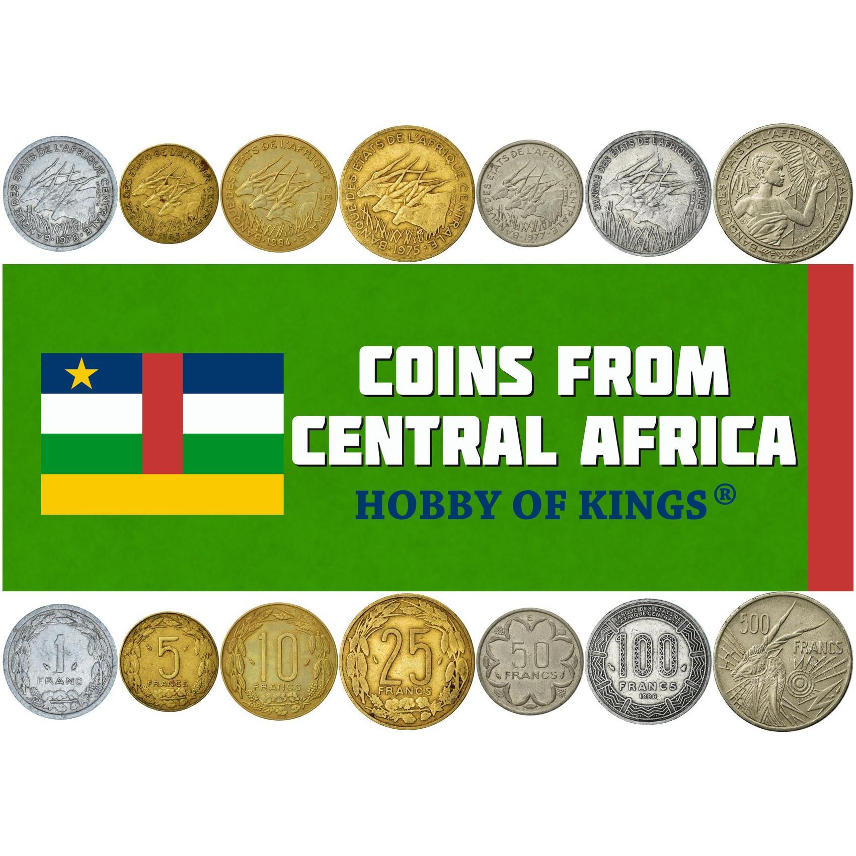 Central African States | 7 Coin Set | 1 5 10 25 50 100 500 Francs CFA | 1973 - 2003