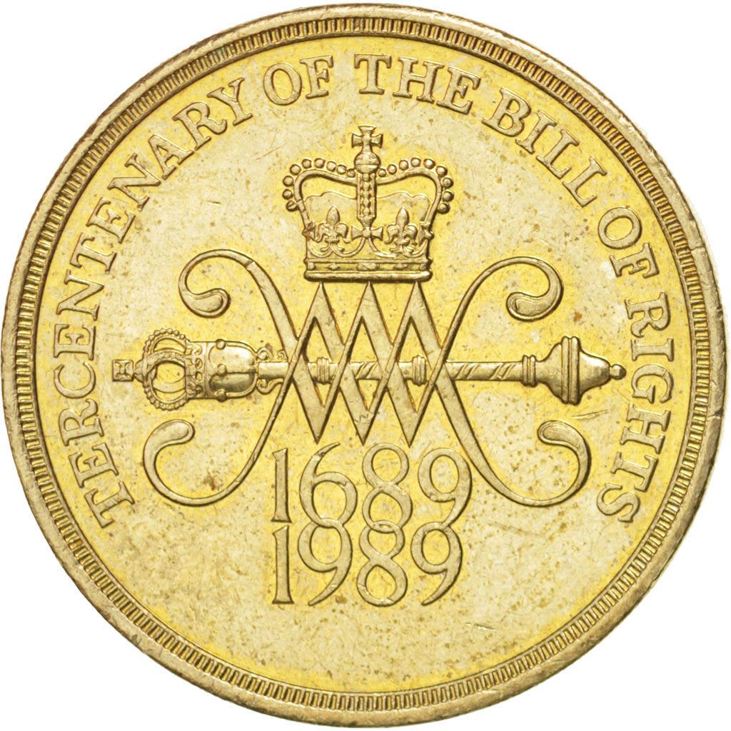 United Kingdom 2 Pounds Coin | Britain | Queen Elizabeth II 3rd portrait | Bill of Rights | 1989