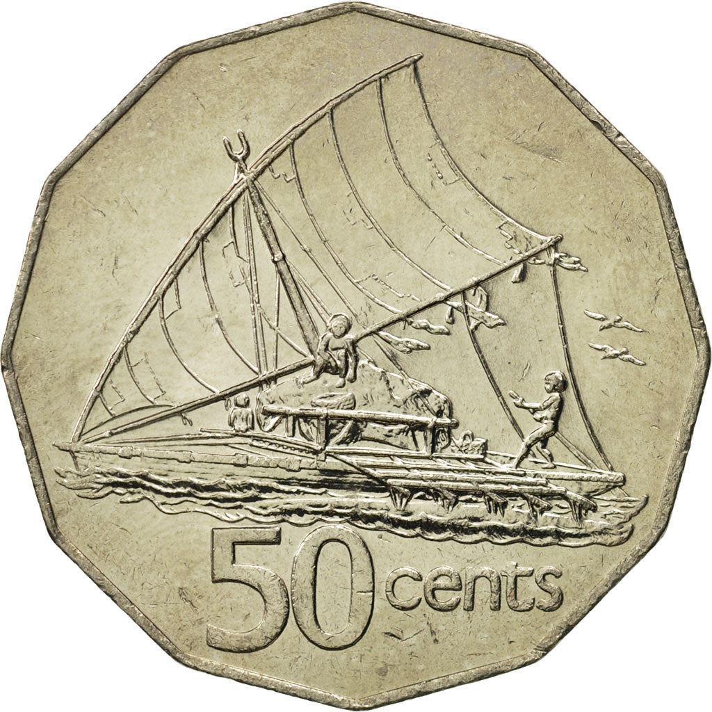 Fiji | 50 Cents Coin | Elizabeth II | Polynesian Boat | KM36 | 1975 - 1984