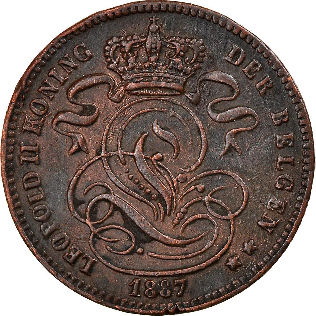 Belgisk mynt 1 centime - Léopold II Belgia | Løve | Grunnlov | KM34 | 1887 - 1907