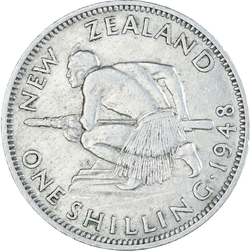 New Zealand Coin New Zealander 1 Shilling | King George VI | Maori Warrior | Taiaha | KM17 | 1948 - 1952