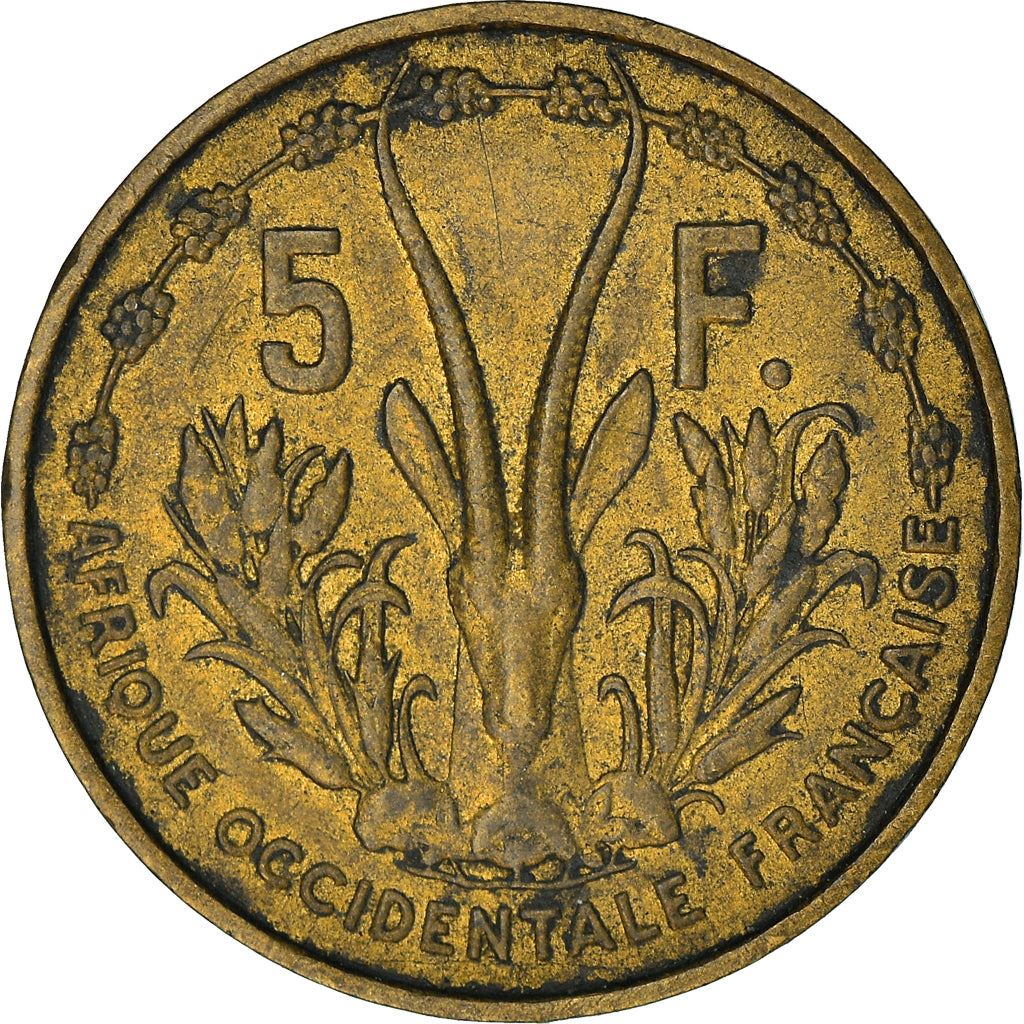 French West Africa | 5 Francs Coin | Marianne | Gazelle | Maize | Km:5 | 1956