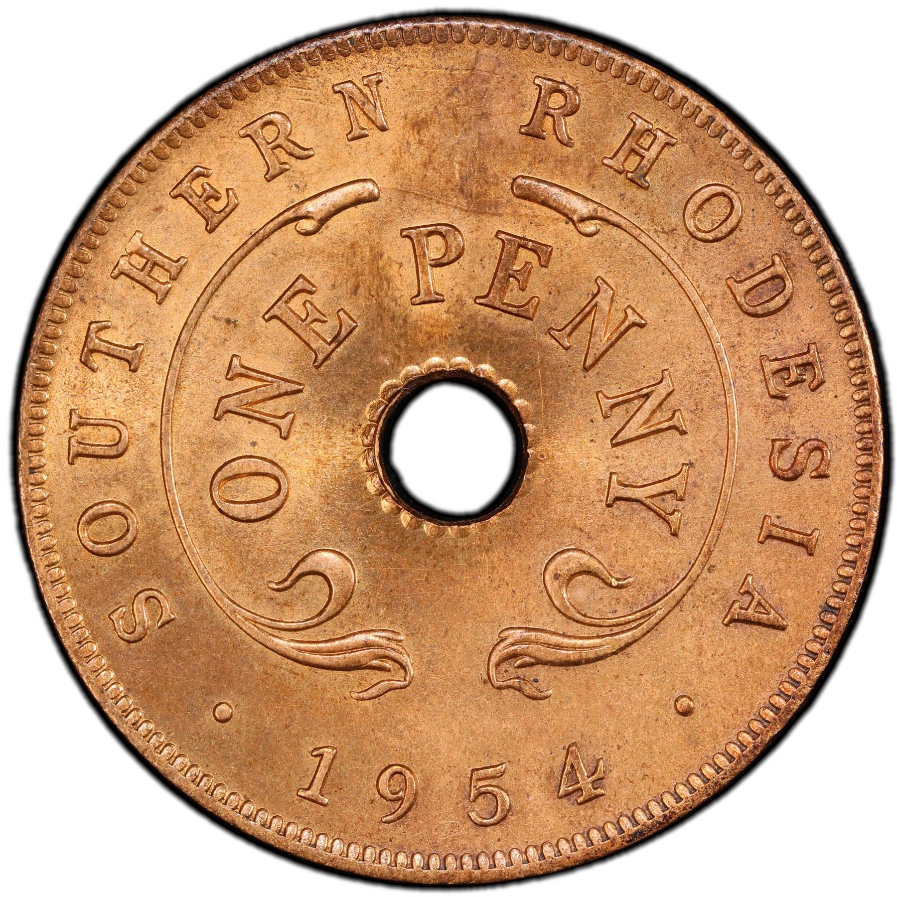 Southern Rhodesia | 1 Penny Coin | Crowned Flower | KM:29 | 1954
