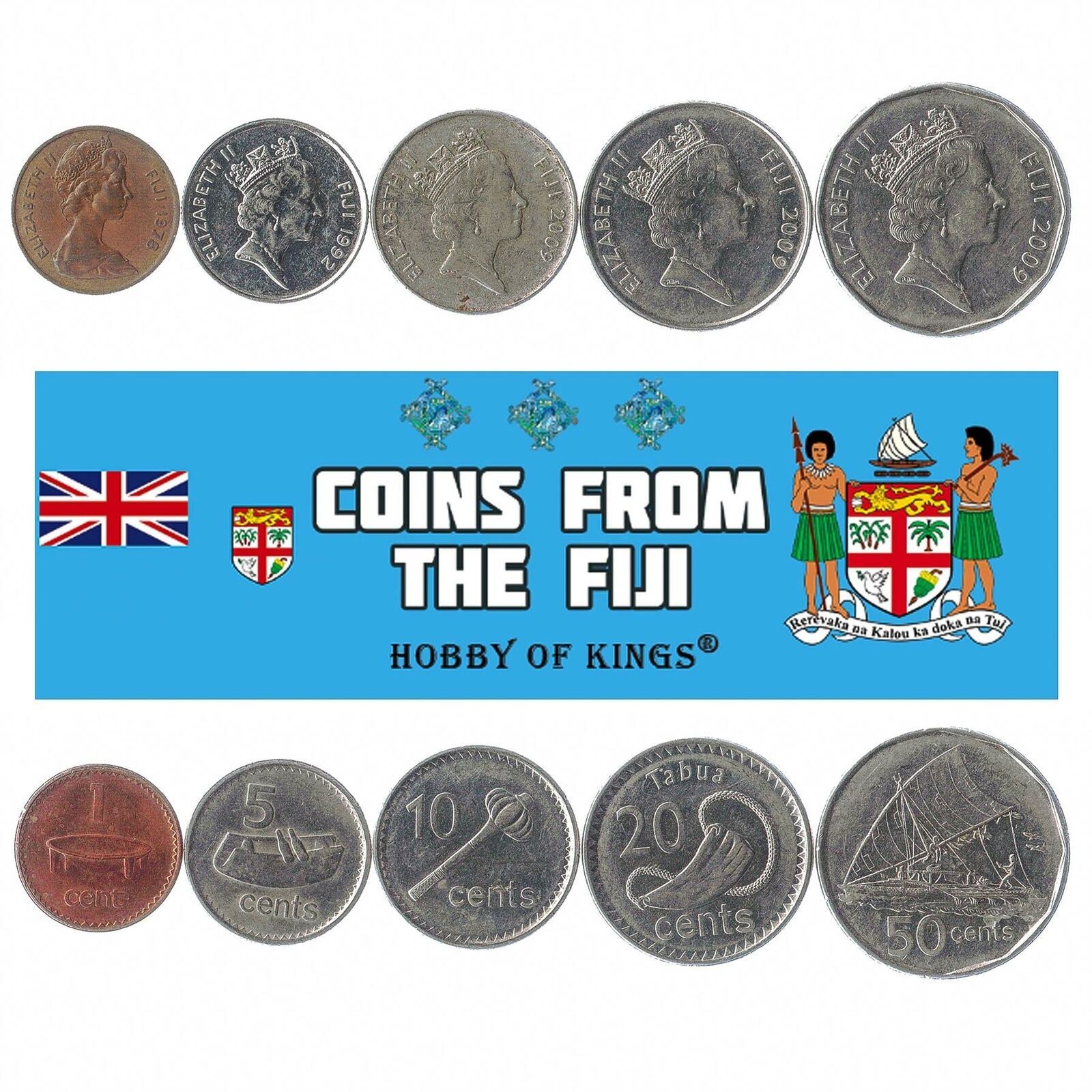5 Coins From Fiji 1969-2018 1-50 Cents Oceanian Old Collectible Coins