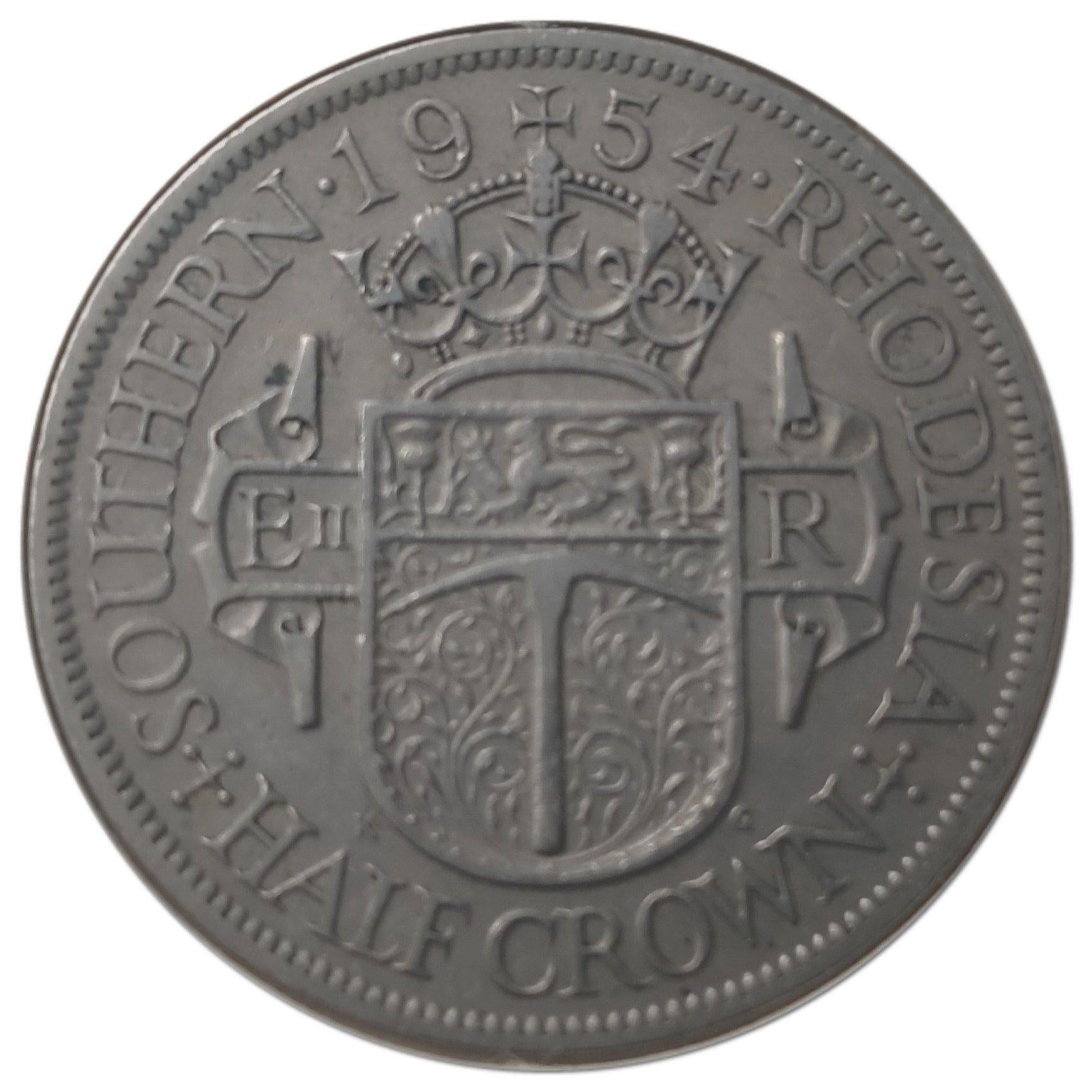 Southern Rhodesia | 1/2 Crown Coin | Elizabeth II | Shield | Pickaxe | KM:31 | 1954