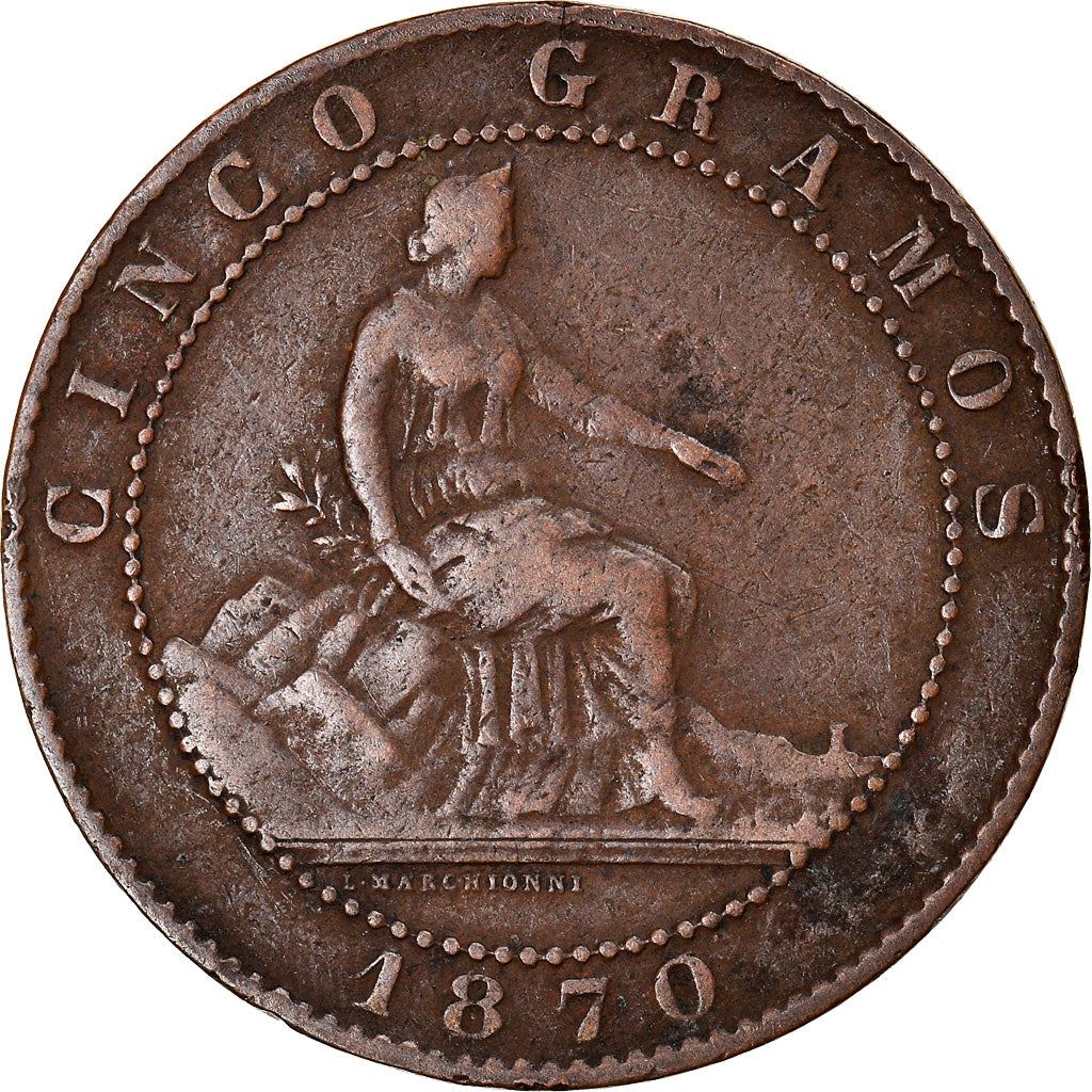 Spain 5 Centimos Coin | Provisional Government | KM662 | 1870