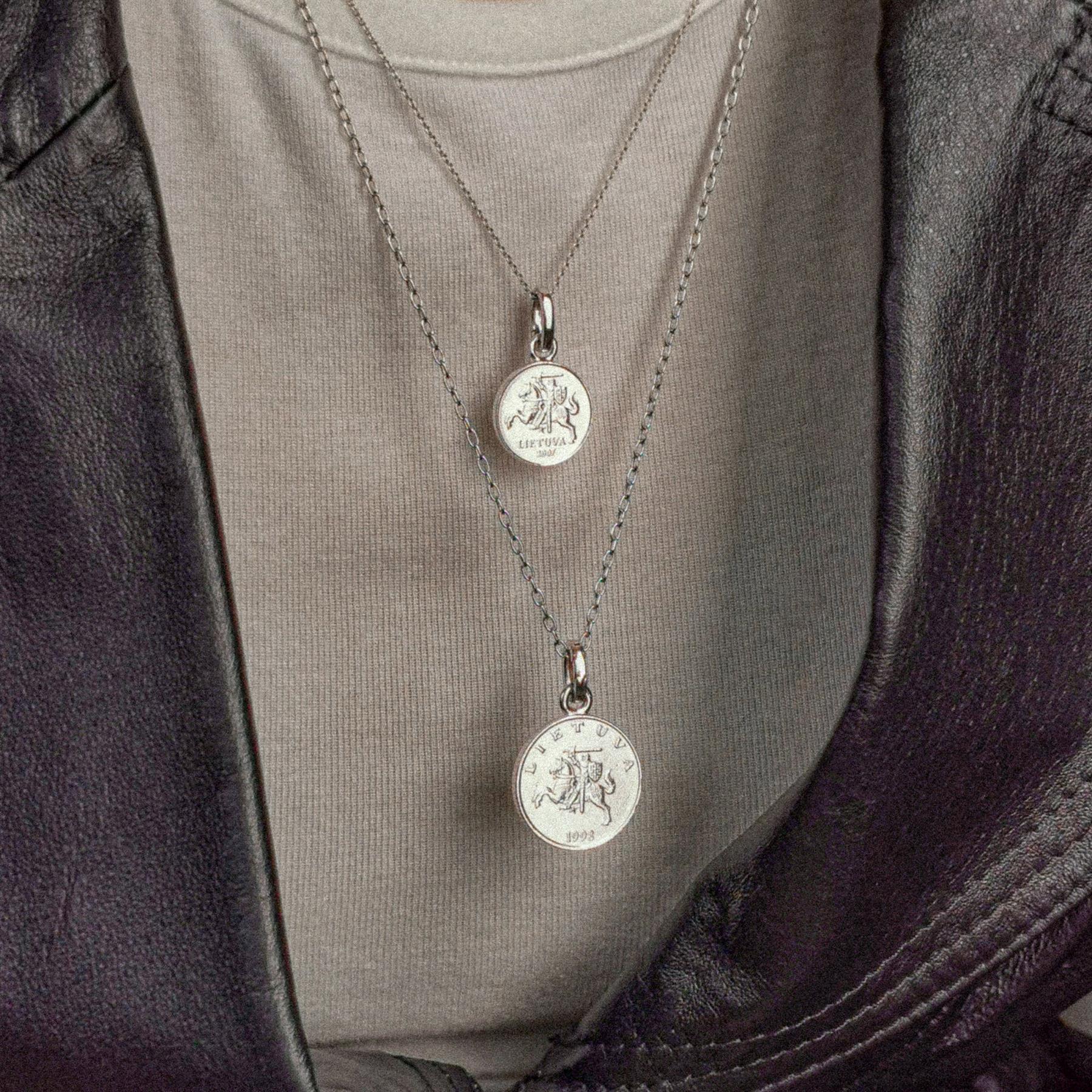 Lithuanian 1 Litas Coin Charm | 925 Sterling Silver Rhodium Plated | 1998 - 2014