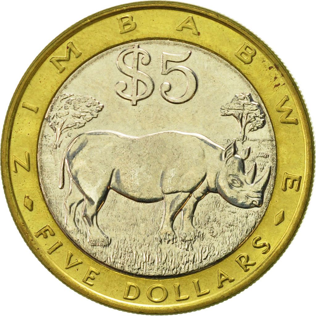 Zimbabwe | 5 Dollars Coin | Black Rhino | Km:13 | 2001 - 2003