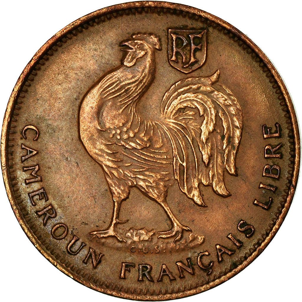 French Cameroon | 50 Centimes Coin | Rooster | Lorraine Cross | Km:6 | 1943