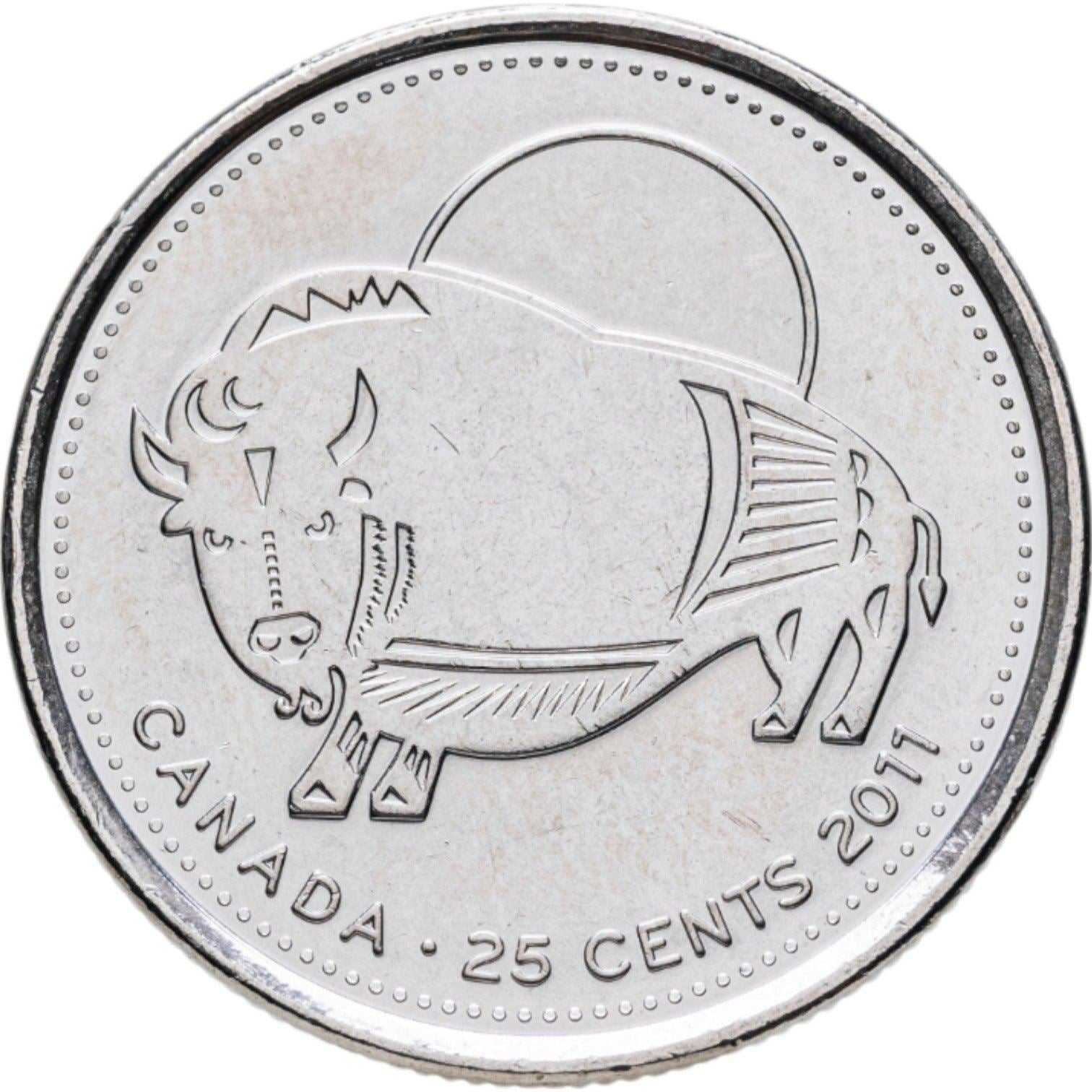 Canada | 25 Cents Coin | Wood Bison | Nickel plated steel | KM:1168 | 2011
