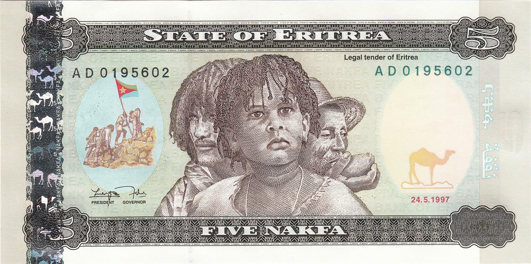 Eritrea | 5 Nakfa Banknote | 1997 | Eritrean Generations | Cattle | Heroic Ficus Daaro Sycamore