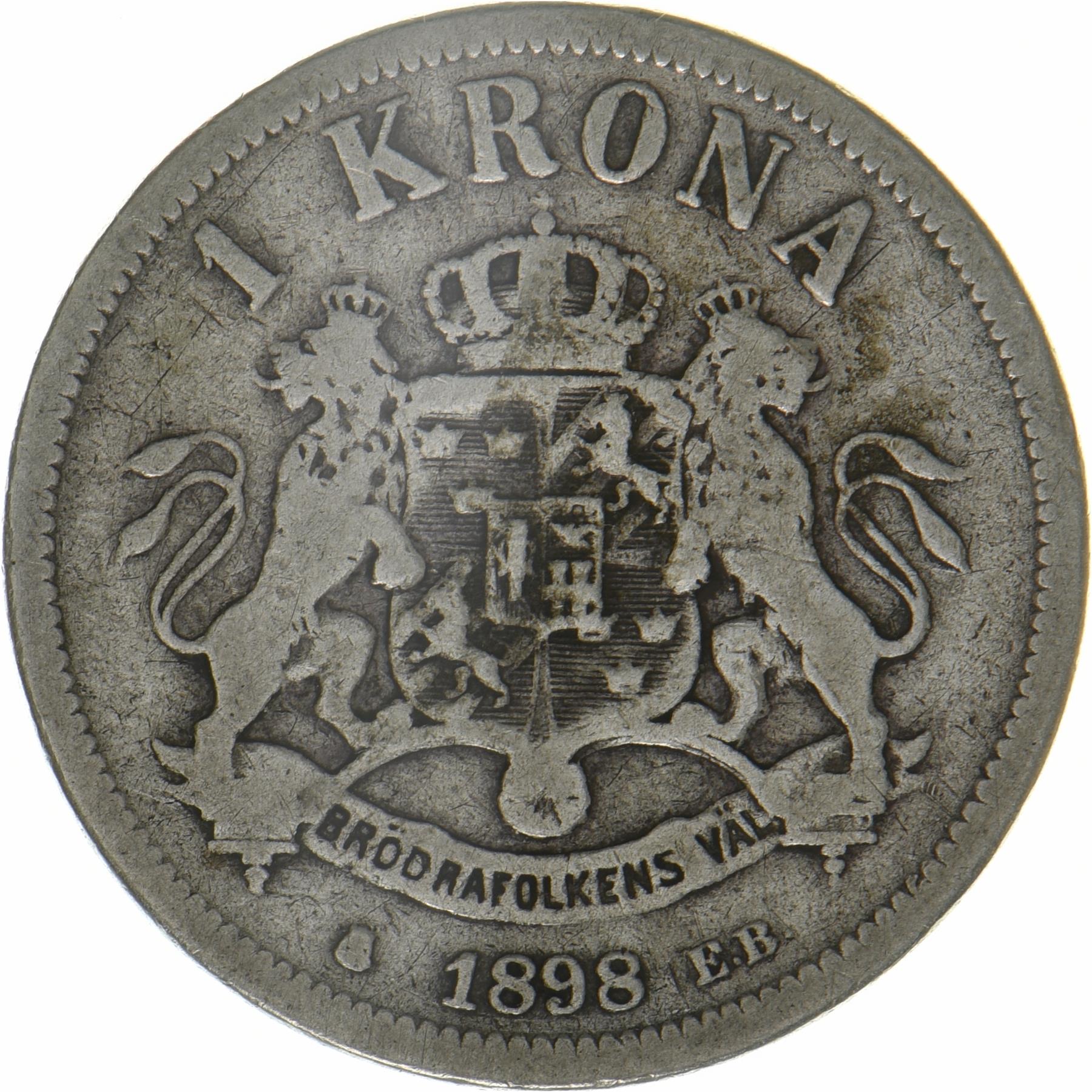 Sweden | 1 Krona Coin | Oscar II | KM:760 | 1898