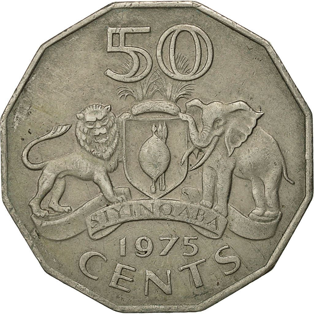 Esvatinis 50 centų moneta | Karalius Sobhuza II | Liūtas | Dramblys | KM12 | 1974 - 1981