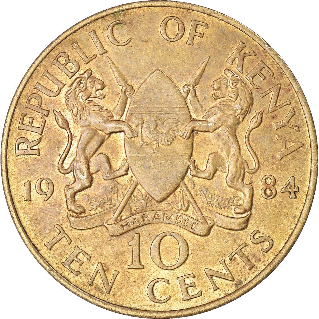 Kenia 10 Centów | Lwy | Włócznie | Moneta z tarczą Afryki Wschodniej | KM18 | 1978 - 1991